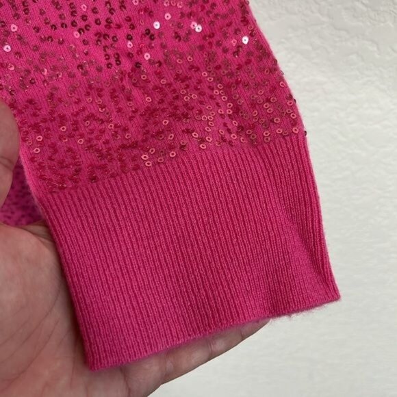 Neiman Marcus Cashmere Sequin Cropped Sleeve Crew Neck Sweater - Picture 4 of 7